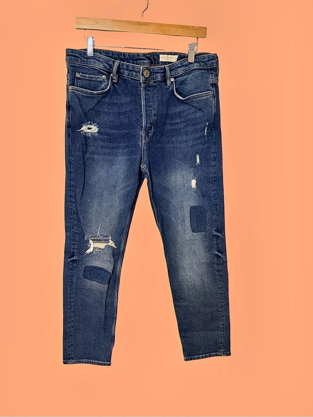 All Saints Dean Distressed Skinny Jeans in Blue Waist 32